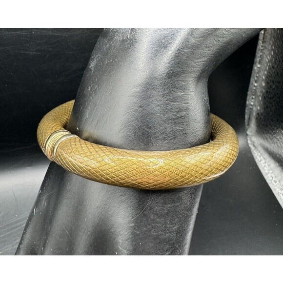 Erwin Pearl Snakeskin Bangle Bracelet Gold Signed 22kt Yellow Gold Plated - Picture 3 of 7